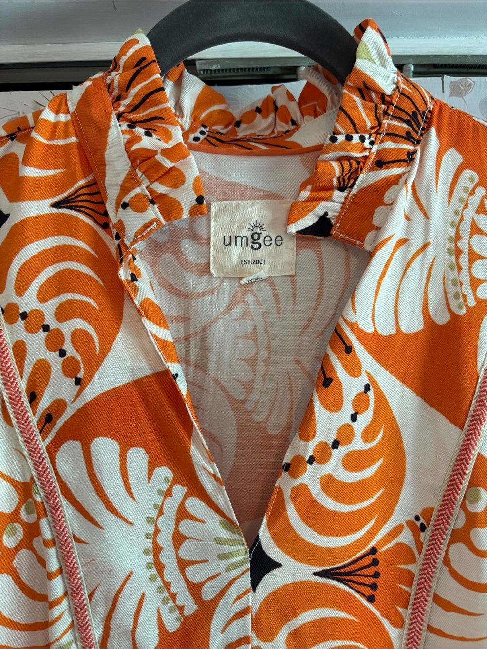 Umgee Orange & Cream Floral Ruffled Mini Dress - Picture 3 of 7